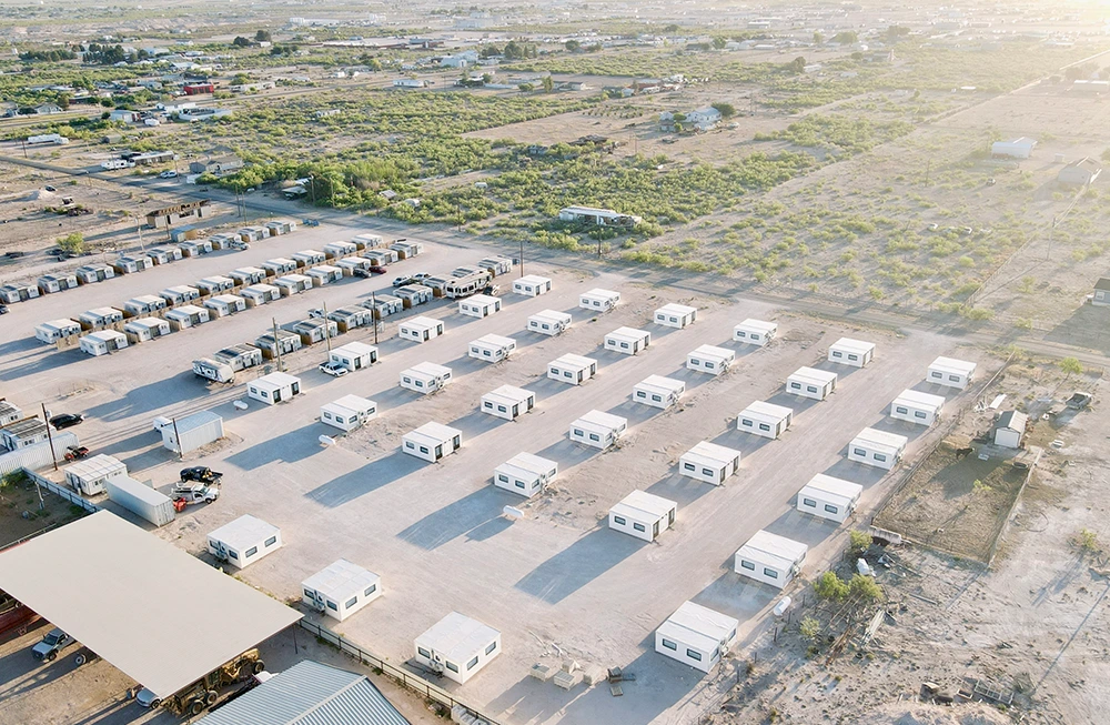 Modular workforce housing village of BoxHouse steel-framed homes
